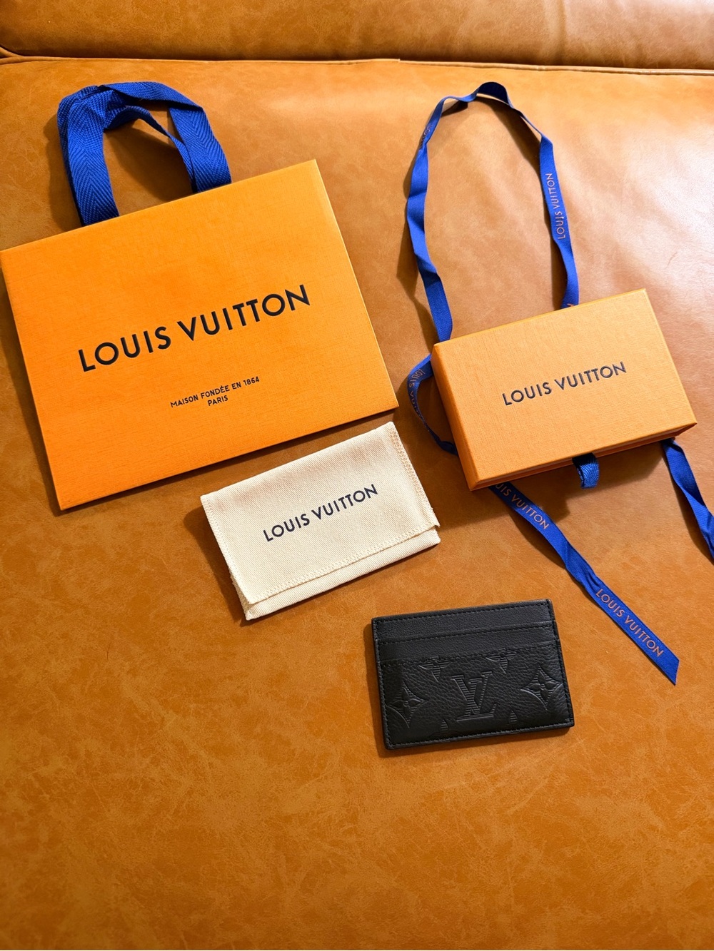 Louis Vuitton Black Embossed Monogram Double Card Holder